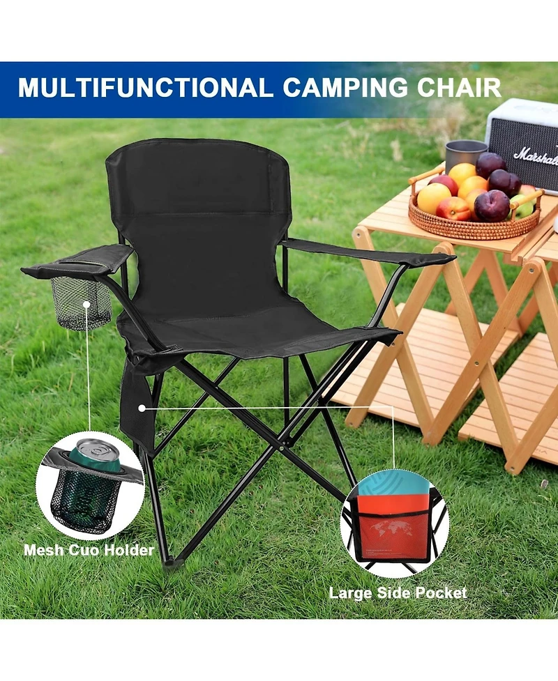 Piscifun olding Camping Collapsible Chairs Heavy Duty Lawn Chair with Cooler Bag, Storage Pocket, Waterproof Bag Outdoor Arm Chair, Supports 225LBS