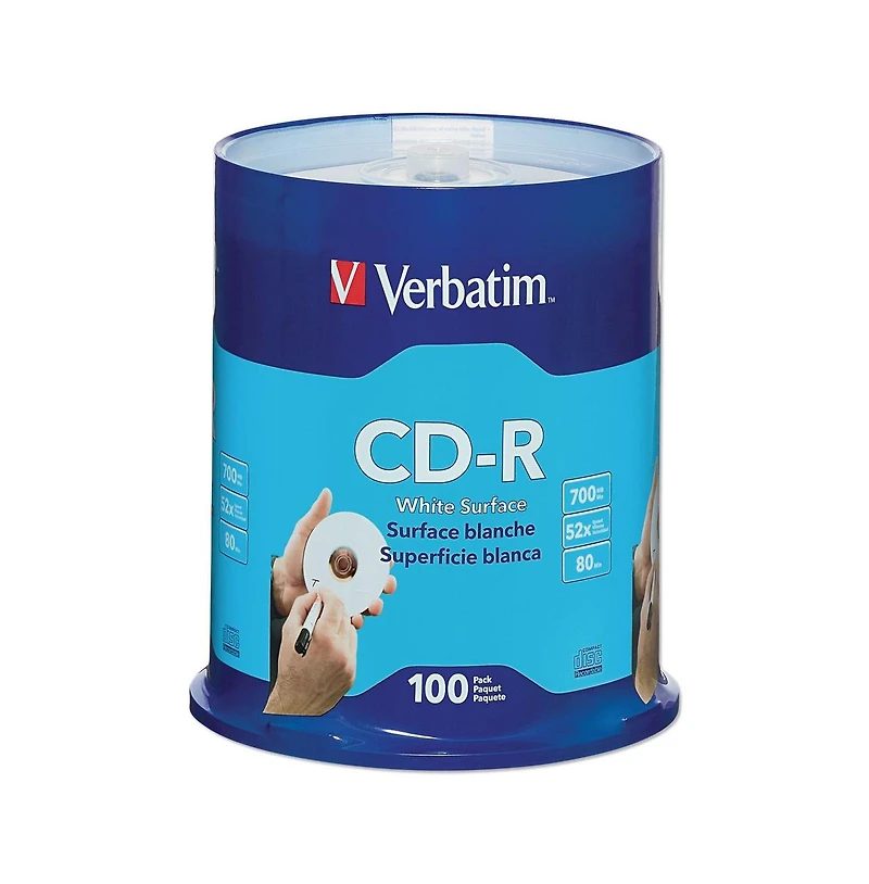 Verbatim 94712 700 Mb/80 min 52x Cd-r Recordable Disc - White (100/Pack)