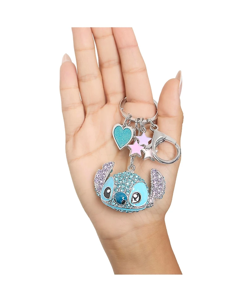 Disney Stitch Pave Crystal Keychain with Heart & Star Charms