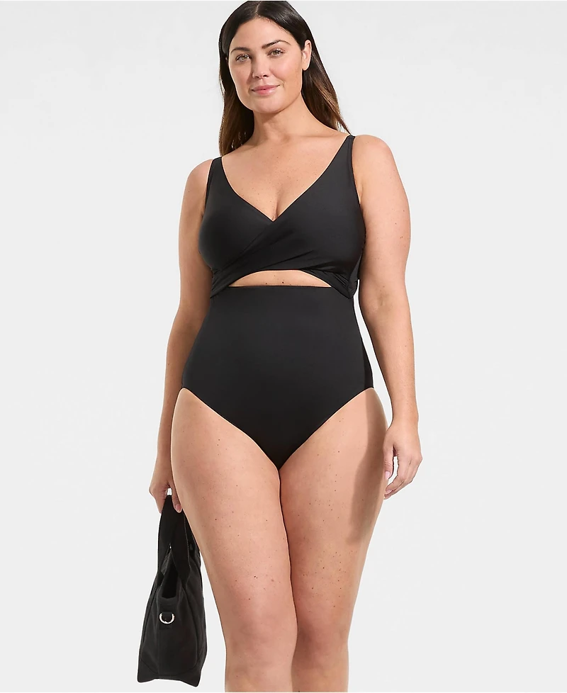 Lands' End Women's Plus Wrap Monokini High Leg One Piece Swimsuit