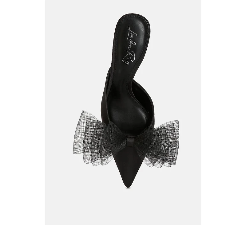 Women asma organza bow embellished satin mules