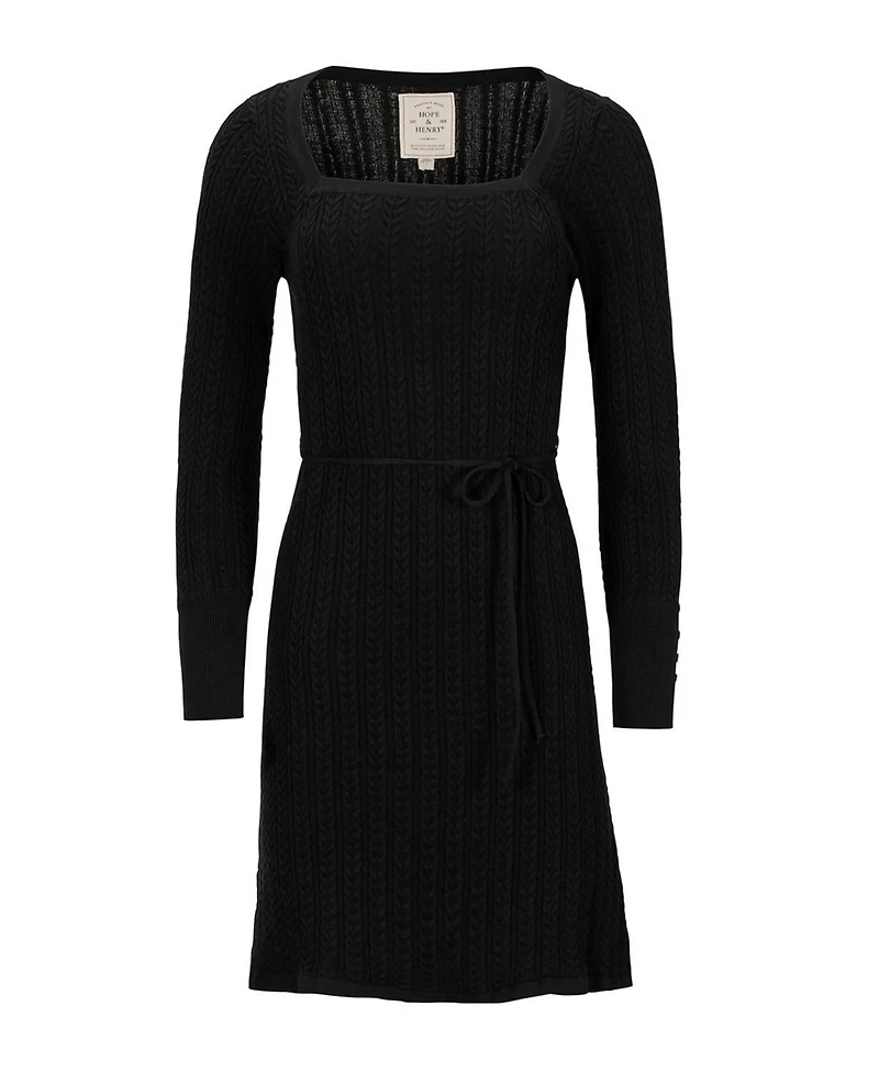 Hope & Henry Women's Organic Square Neck Cable Sweater Dress