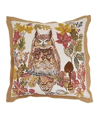 Saro Lifestyle Embroidered Owl Poly Filled Decorative Pillow, 20" x 20"