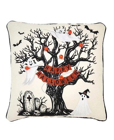 Saro Lifestyle Happy Halloween Tree Down Filled Decorative Pillow, 18" x 18"