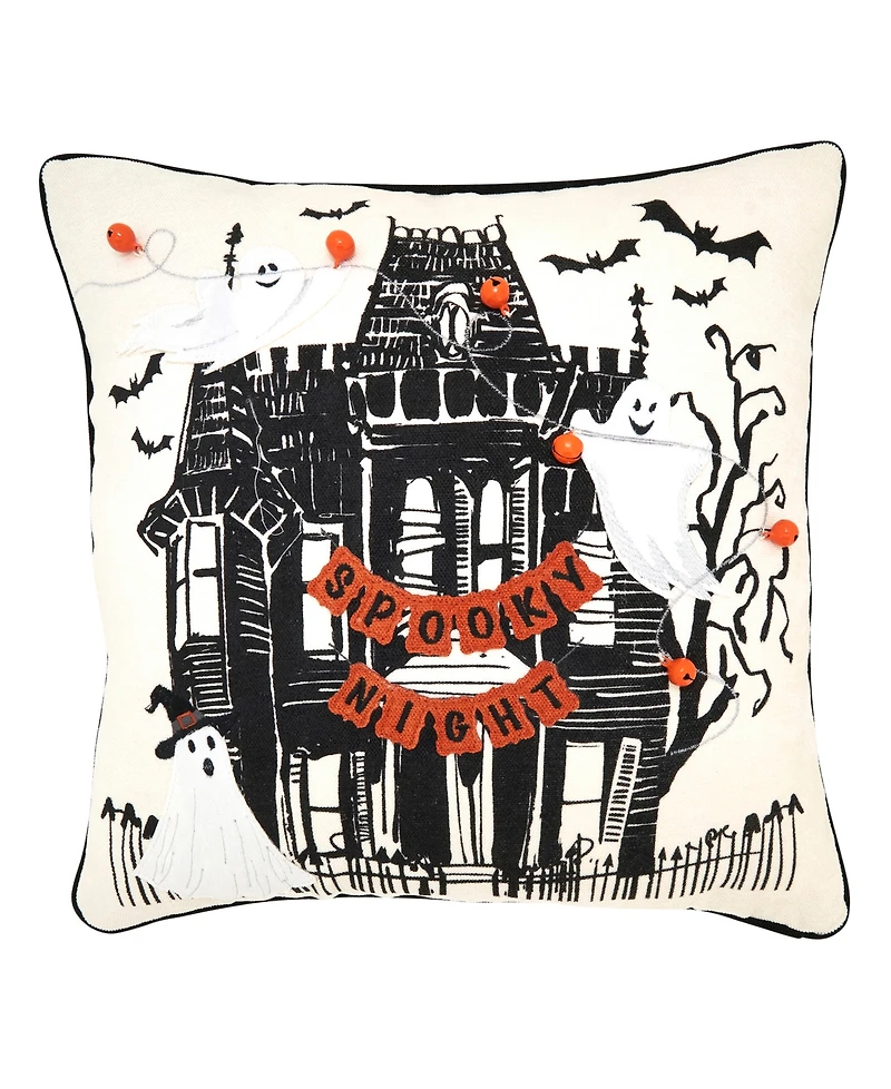 Saro Lifestyle Spooky Night Haunted House Poly Filled Decorative Pillow, 18" x 18"