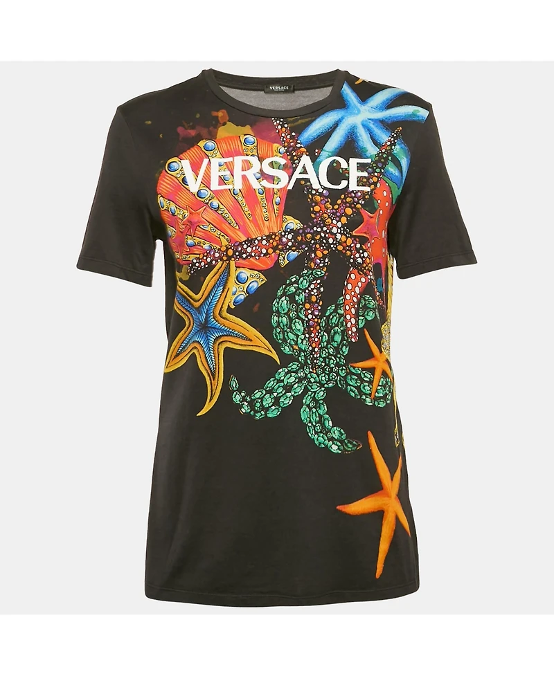 Pre-Owned Versace Women's Starfish Print Jersey Crew Neck T-Shirt