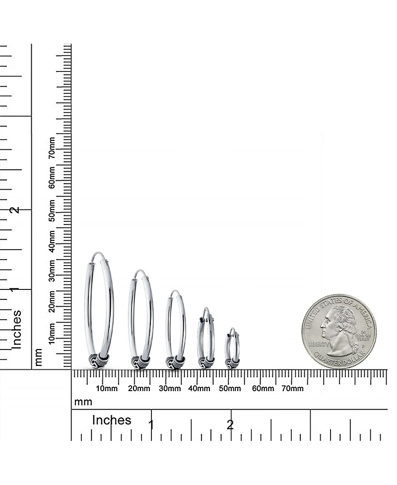 Bling Jewelry Bali Tribal Swirl Hoop Huggie Earrings Oxidized Sterling Silver Multiple Sizes