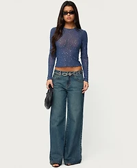 Edikted Women's Anari Rhinestone Mesh Top