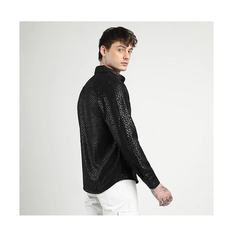 Campus Sutra Men's brand Onyx Black Pavement Shirt