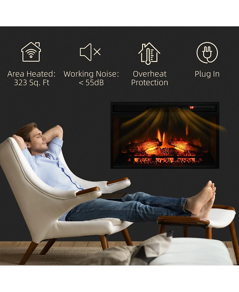 Homcom 27" 1400W Electric Fake Flame Fireplace Insert Space Heater w/ Remote
