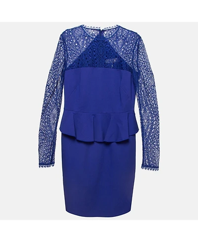 Pre-Owned Emilio Pucci Women's Blue Lace-Trim Stretch Crepe Peplum Pencil Dress