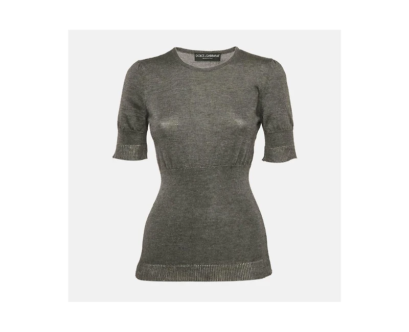Pre-Owned Dolce & Gabbana Women's Grey Stretch Knit Short Sleeve Jumper
