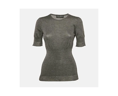Pre-Owned Dolce & Gabbana Women's Grey Stretch Knit Short Sleeve Jumper