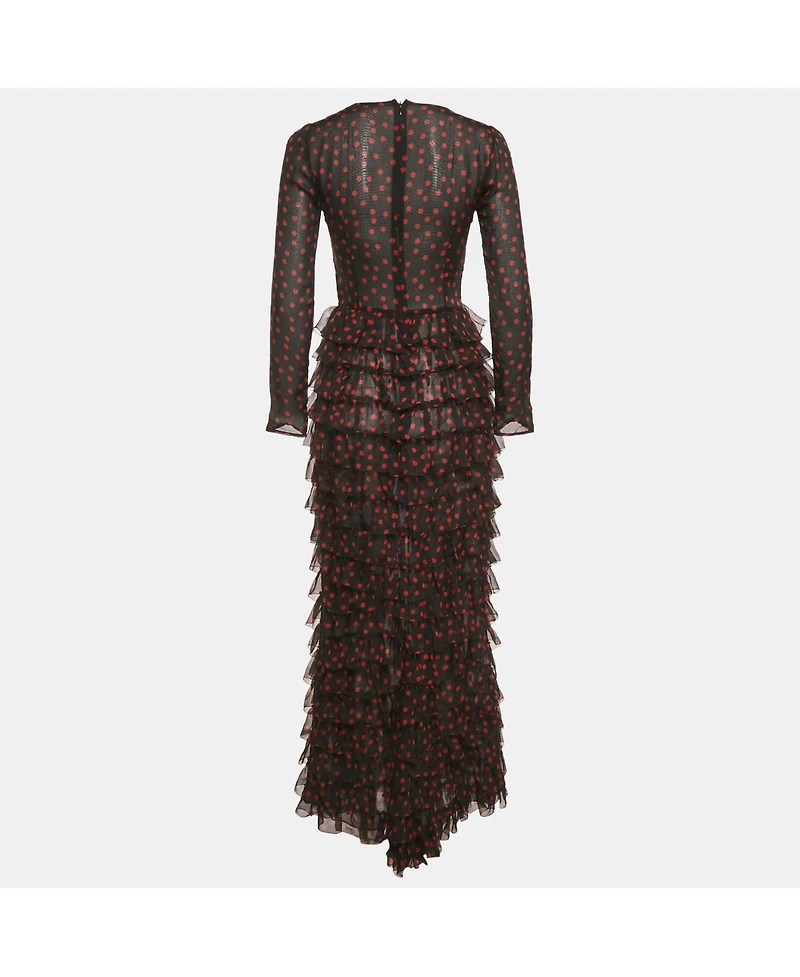 Pre-Owned Dolce & Gabbana Women's Black Polka Dots Silk Tiered Maxi Dress