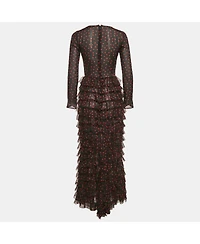 Pre-Owned Dolce & Gabbana Women's Black Polka Dots Silk Tiered Maxi Dress