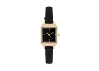 Peugeot Women's 22mm Gold Crystal Watch With Black Dial & Tan Strap
