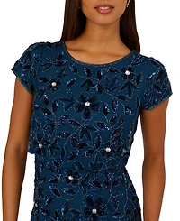 Adrianna Papell Women's Boat-Neck Blouson Beaded Gown