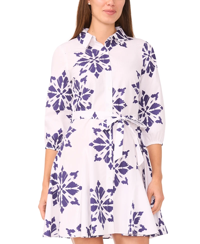 Msk Petite Collared Button-Front Shirt Dress