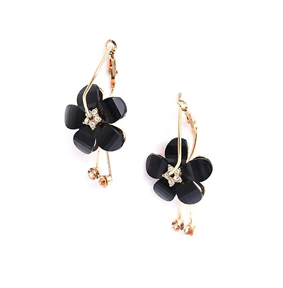 Sohi Women's Black Flower Drop Earrings