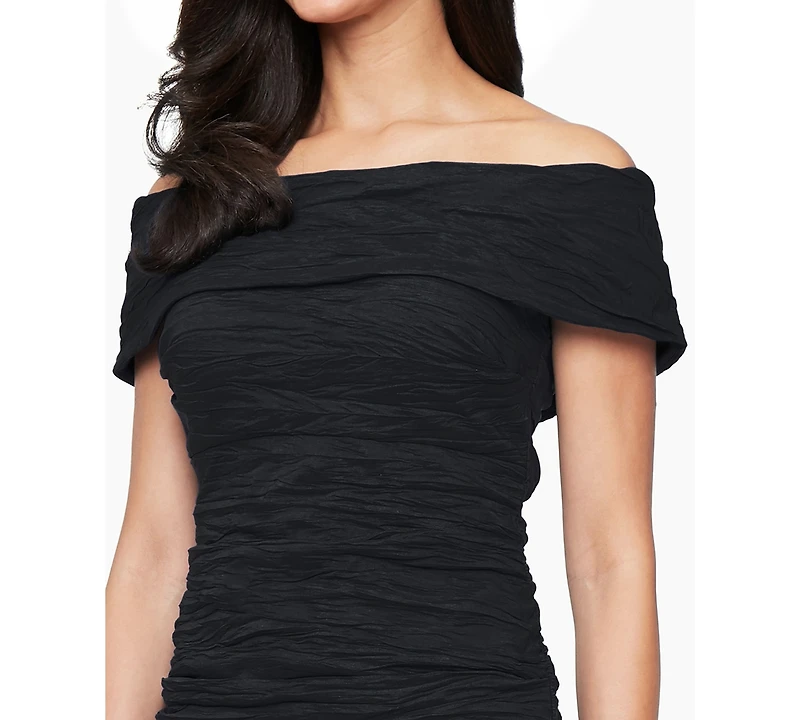 Alex Evenings Women's Crinkle Detail Off-The-Shoulder Gown