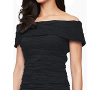 Alex Evenings Women's Crinkle Detail Off-The-Shoulder Gown