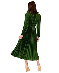 julia jordan Women's Pleated Long-Sleeve Waist Tie Midi Dress