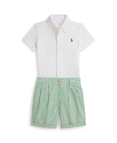 Polo Ralph Lauren Baby Boys' Knit Oxford Shirt and Seersucker Shorts, 2-Piece Set