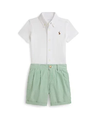 Polo Ralph Lauren Baby Boys' Knit Oxford Shirt and Seersucker Shorts, 2-Piece Set