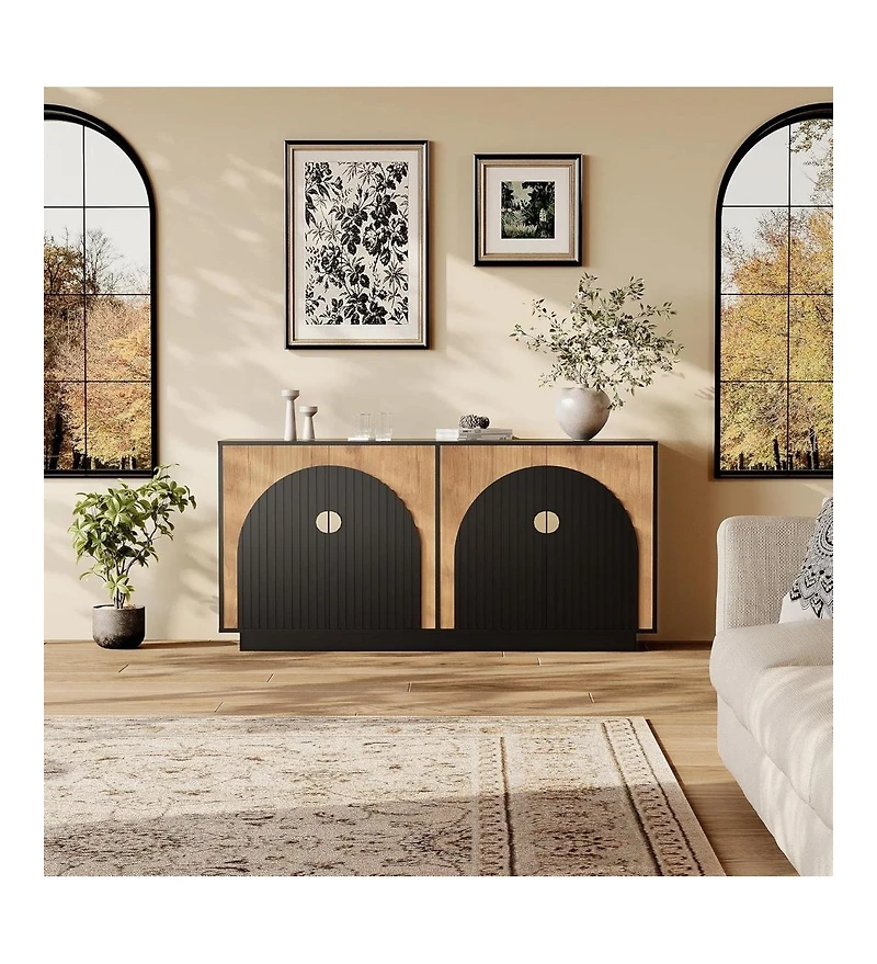 Gaomon 63in Large Sideboard Buffet Cabinet with Storage, Kitchen Fluted Coffee Bar Wine Bar Console Table with Gold Metal Handles