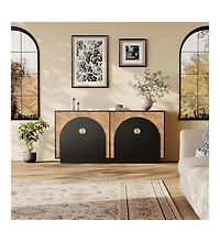 Gaomon 63in Large Sideboard Buffet Cabinet with Storage, Kitchen Fluted Coffee Bar Wine Bar Console Table with Gold Metal Handles