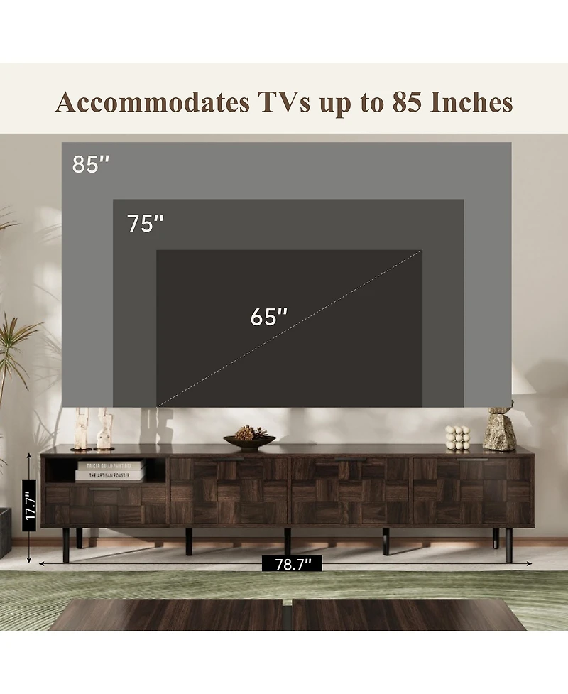 Casainc 78" Mid Century Modern Tv Stand with Storage Cabinets