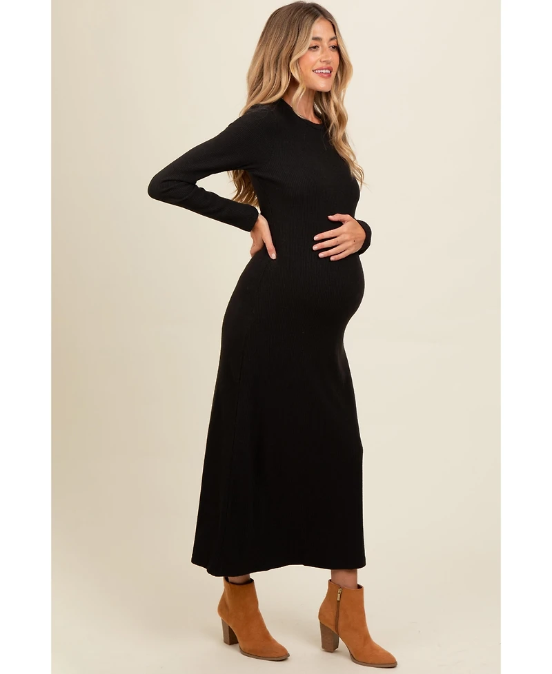 Pinkblush Maternity Charcoal Ribbed Knit Side Slit Midi Dress