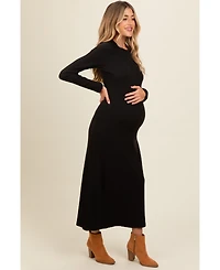 Pinkblush Maternity Charcoal Ribbed Knit Side Slit Midi Dress