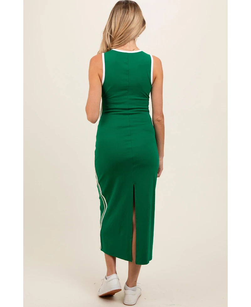 Pinkblush Maternity Green Sleeveless Contrasting Stripe Maxi Dress