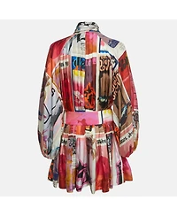 Pre-Owned Zimmermann Women's Multicolor Poster Print Silk Wavelength Pleated Mini Dress