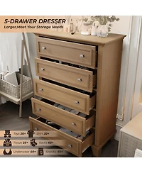 Brown 5 Drawer Tall Dresser for Bedroom, 48" Modern Wooden Storage Chest with Metal Handles, Organizer Entryway