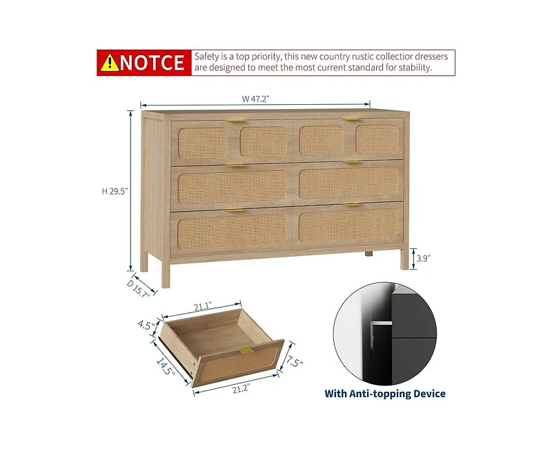 gaomon Rattan Dresser for Bedroom with Metal Handles