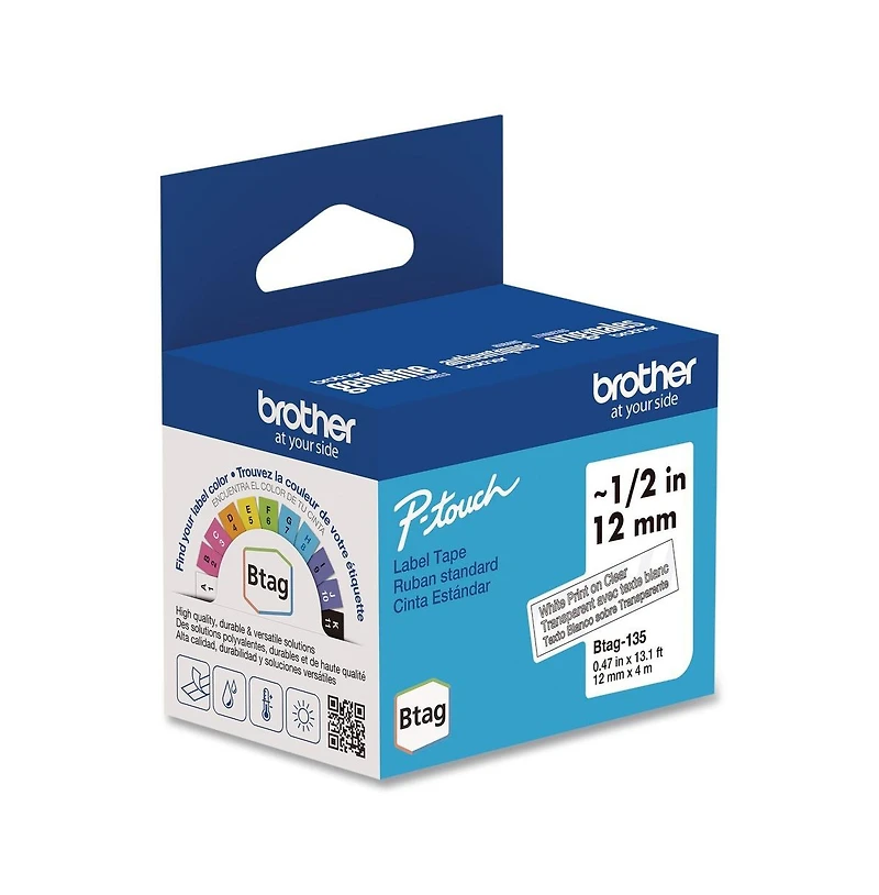 Brother P-Touch Btag135 0.47 in. x 13.1 ft. Genuine P-Touch BTAG Label Tapes - White on Clear