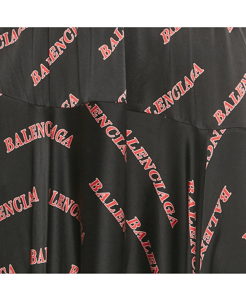 Pre-Owned Balenciaga Women's Black Logo Print Satin Silk Asymmetric Midi Skirt