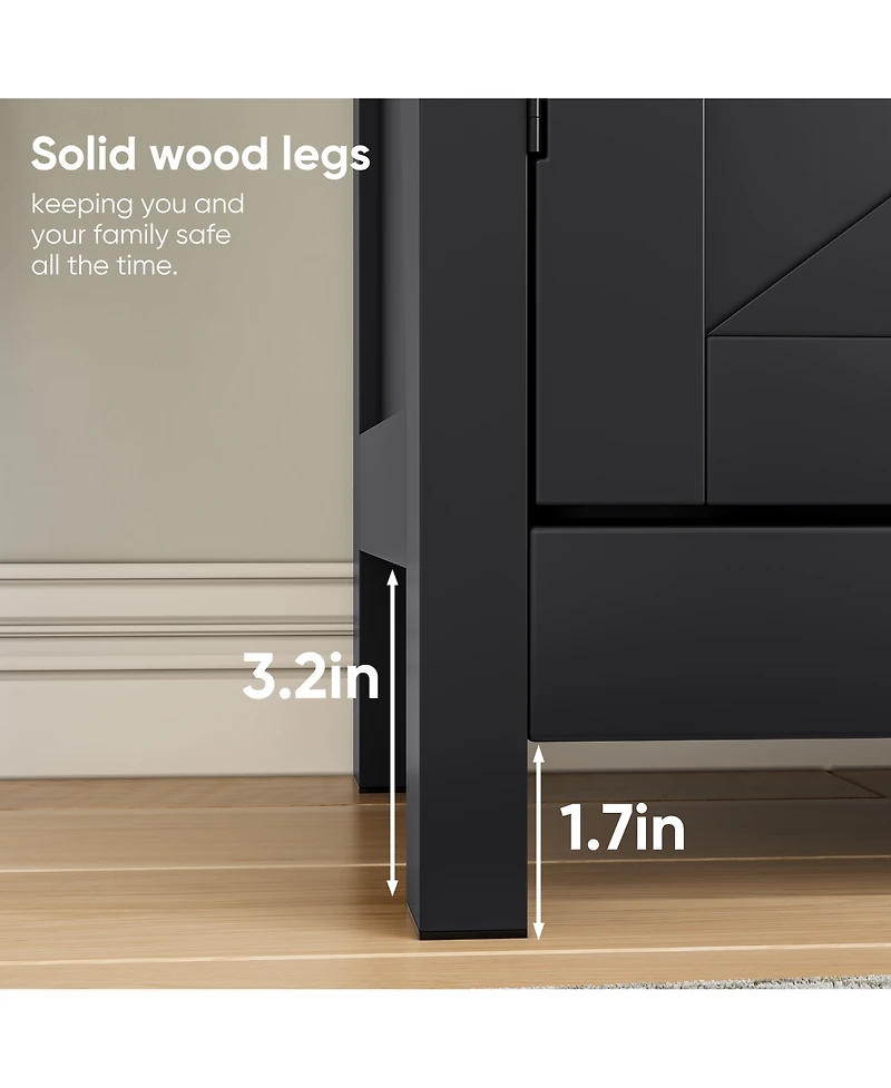 sumyeg Farmhouse Kitchen Cabinet Sideboard with Barn Door Drawer and Adjustable Shelf in Black