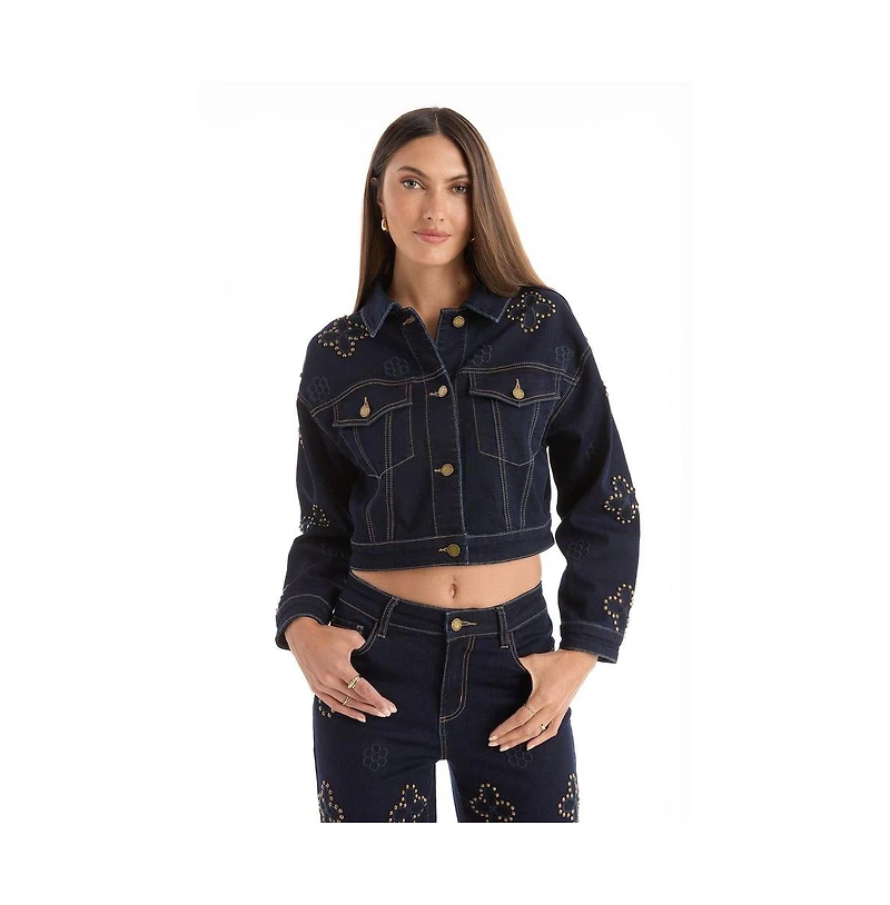 The Noli Shop Women's Kaia Studded Jacket - Indigo