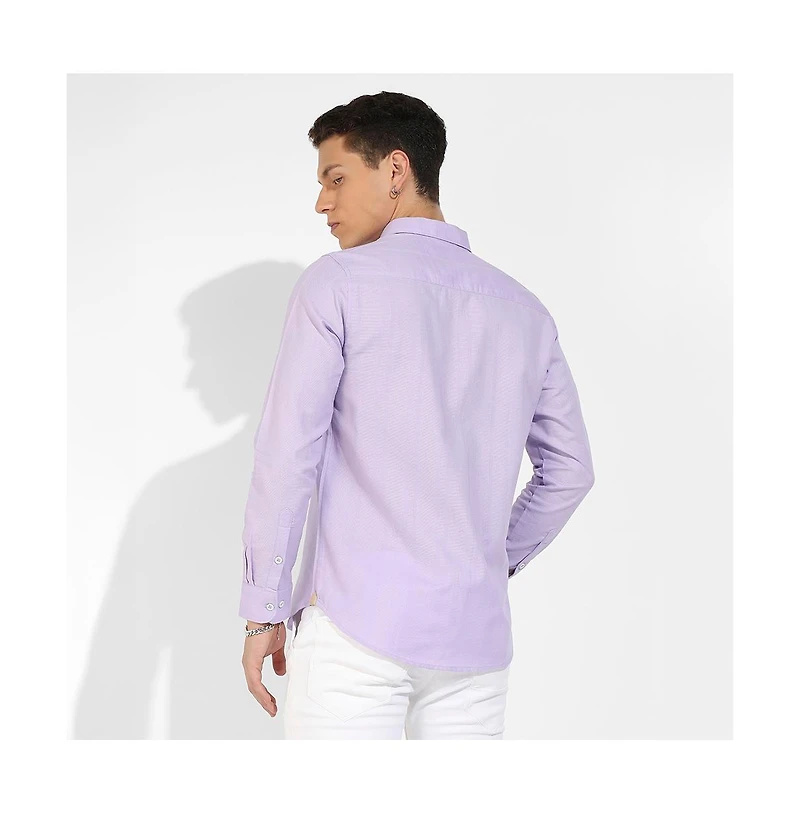 Campus Sutra Men's Lavender Self-Design Striped Shirt