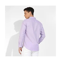 Campus Sutra Men's Lavender Self-Design Striped Shirt