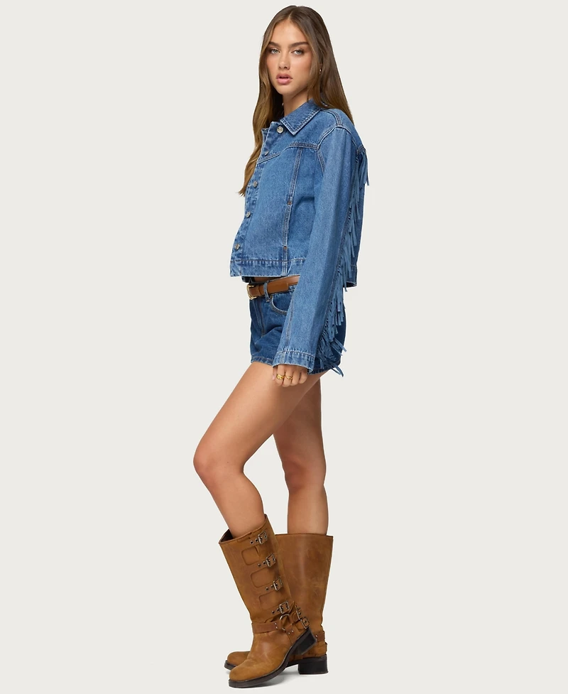 Edikted Womens Maurice Fringed Denim Jacket