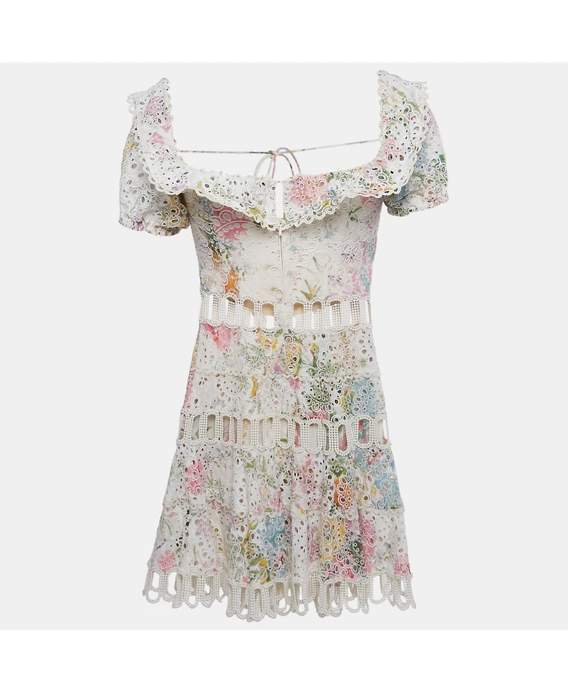 Pre-Owned Zimmermann Women's White Floral Print Cotton Off-Shoulder Heathers Dress