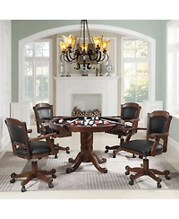 Flynama Tobacco Finish Reversible Game Table with cup holders, carved pedestal, velvet surface, converts dining to gaming.