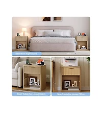 Gaomon Fluted Nightstand with Charging Station, Bedside Table Drawers and Open Storage Space, Mid Century Modern End