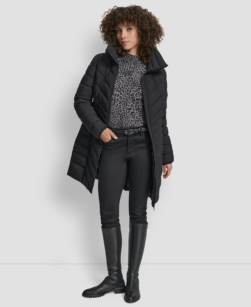 Dkny Women's Chevron Stand Collar Coat