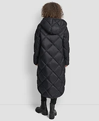 Dkny Women's Diamond Quilted Hooded Puffer Coat
