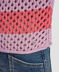 Dkny Jeans Women's Stripe Pointelle Cropped Pull-On Sweater